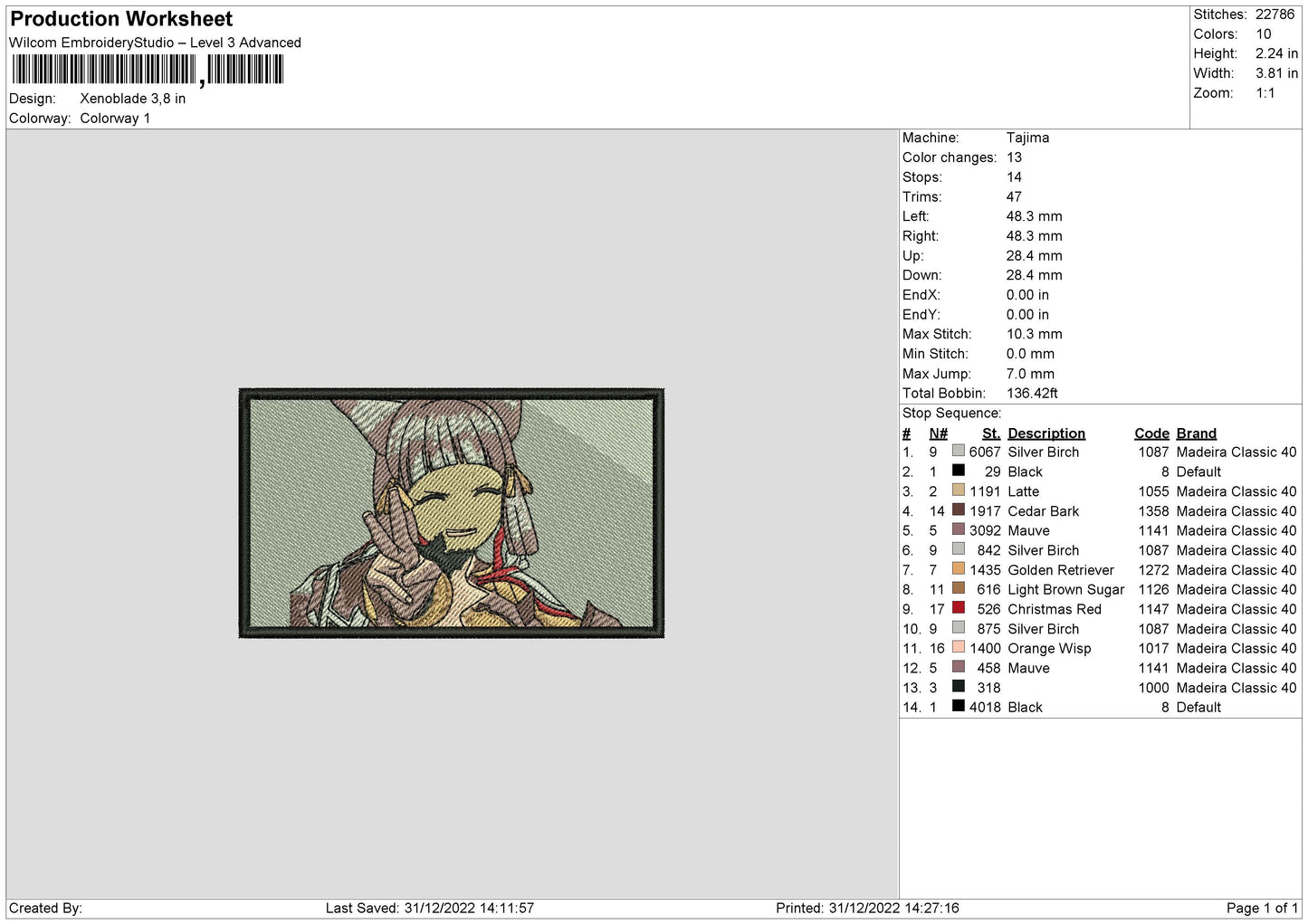 Xenoblade Embroidery File 6 sizes