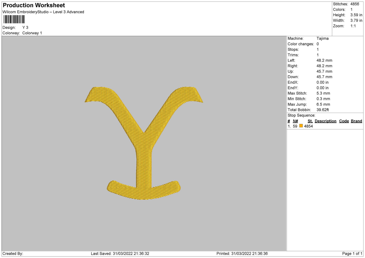 Y Embroidery File 6 size