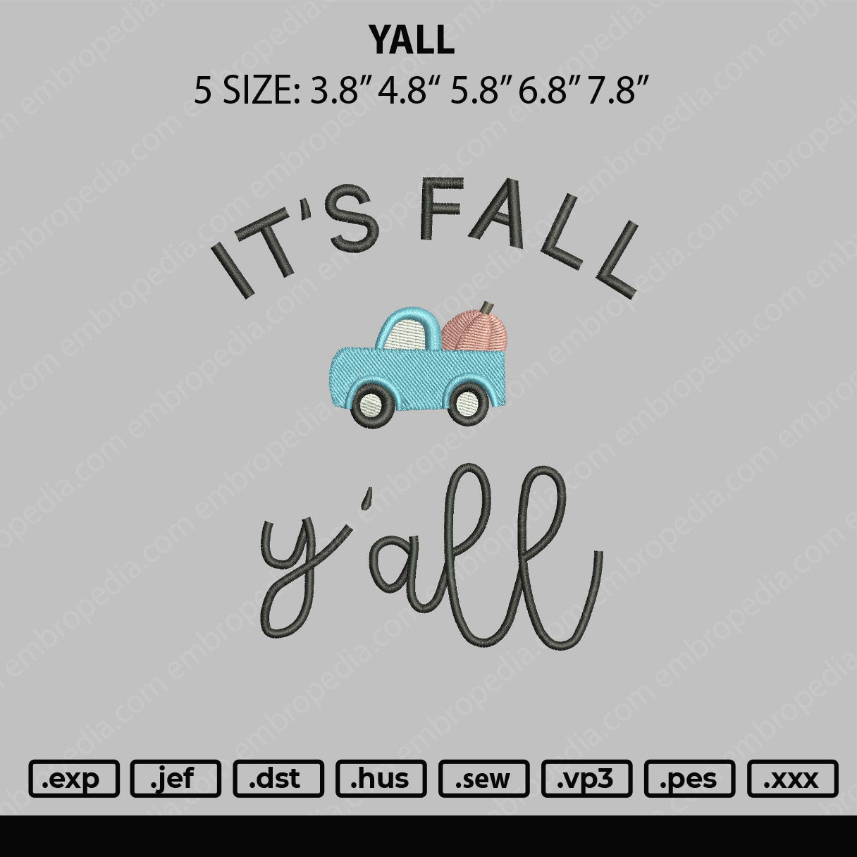 Yall Embroidery Design File 5 sizes