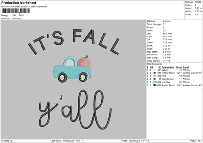 Yall Embroidery Design File 5 sizes