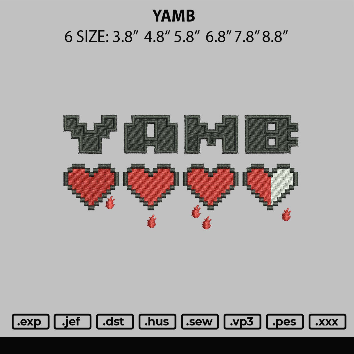 Yamb Embroidery Design File 6 sizes