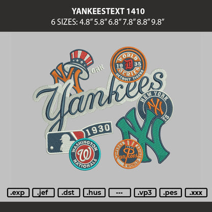 Yankeestext 1410 Embroidery Machine Design File 6 sizes