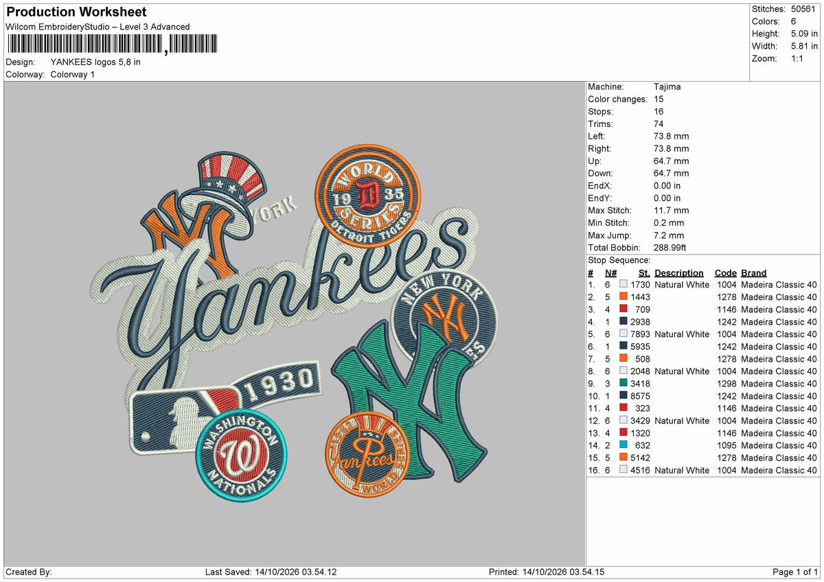 Yankeestext 1410 Embroidery Machine Design File 6 sizes
