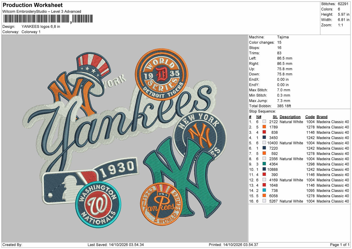 Yankeestext 1410 Embroidery Machine Design File 6 sizes