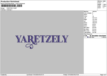 Yaretzelytext Embroidery File 6 sizes