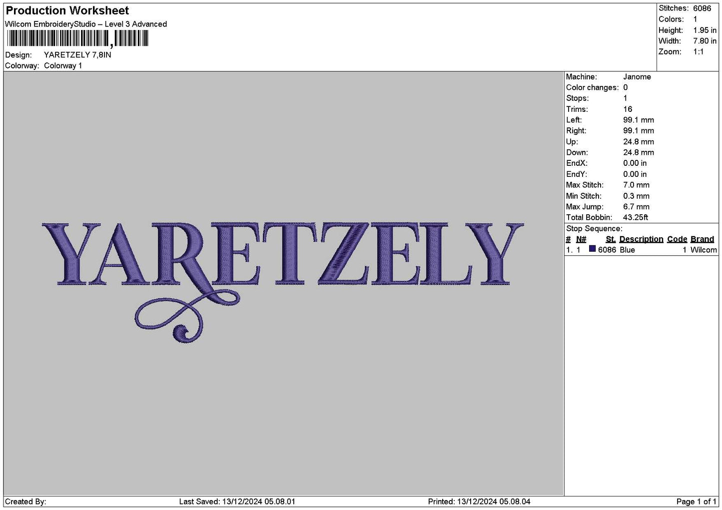 Yaretzelytext Embroidery File 6 sizes