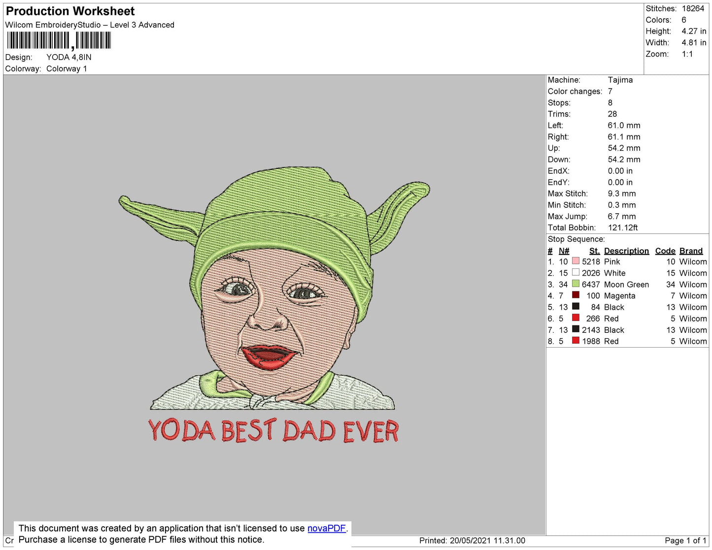 Baby Yoda 01 Embroidery File 4 size