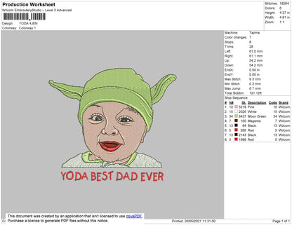Baby Yoda 01 Embroidery File 4 size