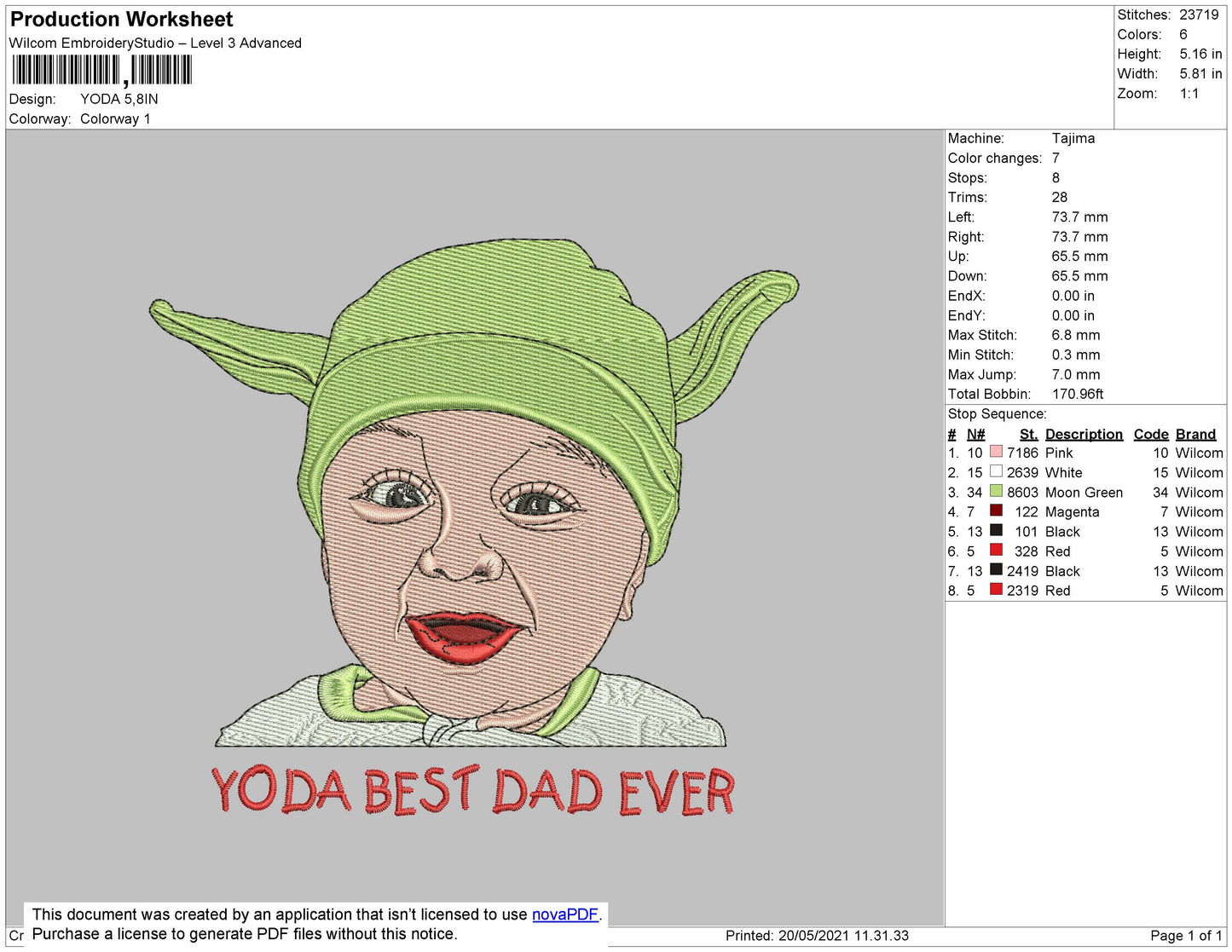 Baby Yoda 01 Embroidery File 4 size