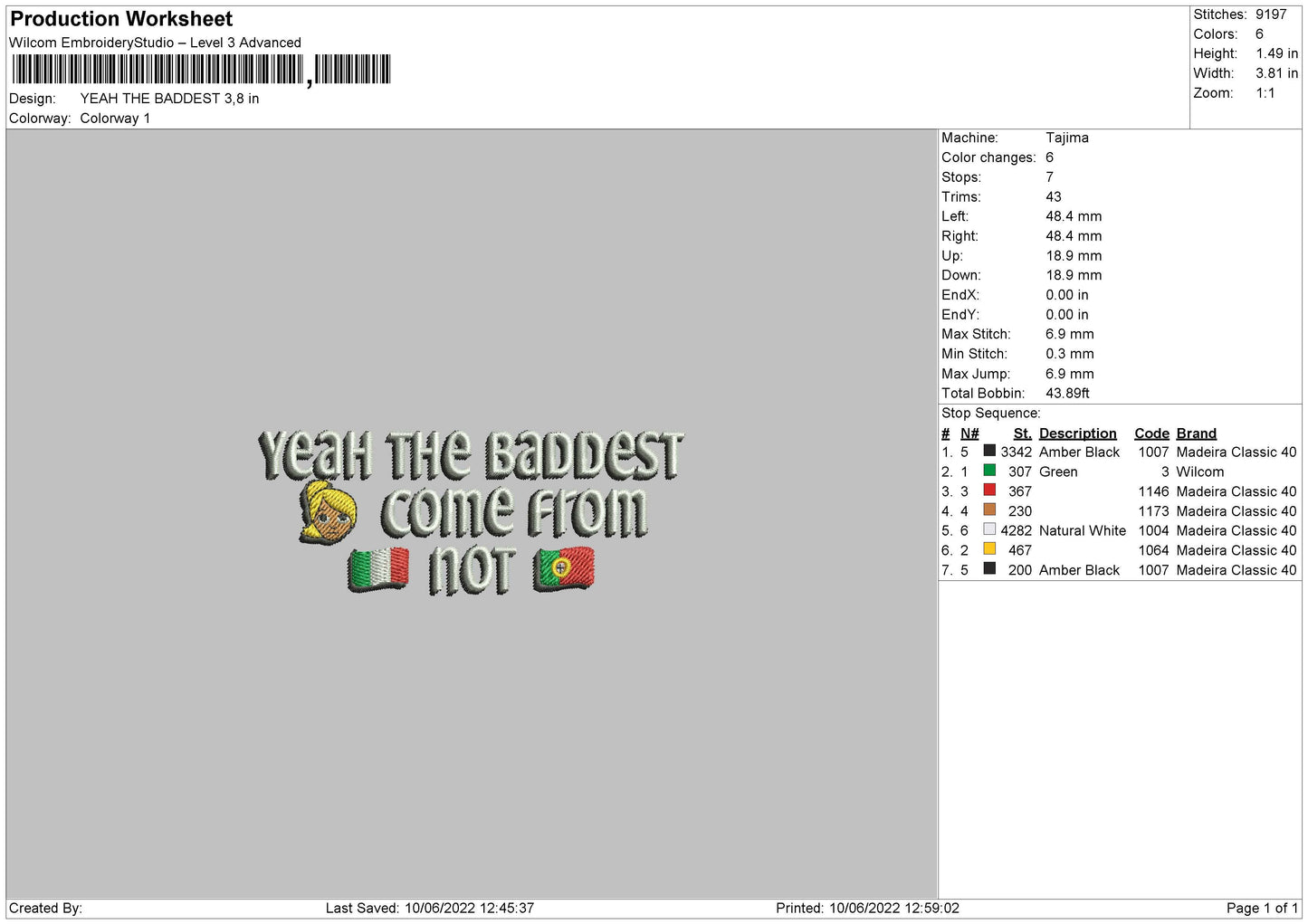 Yeah The Baddest Embroidery Design File 4 size
