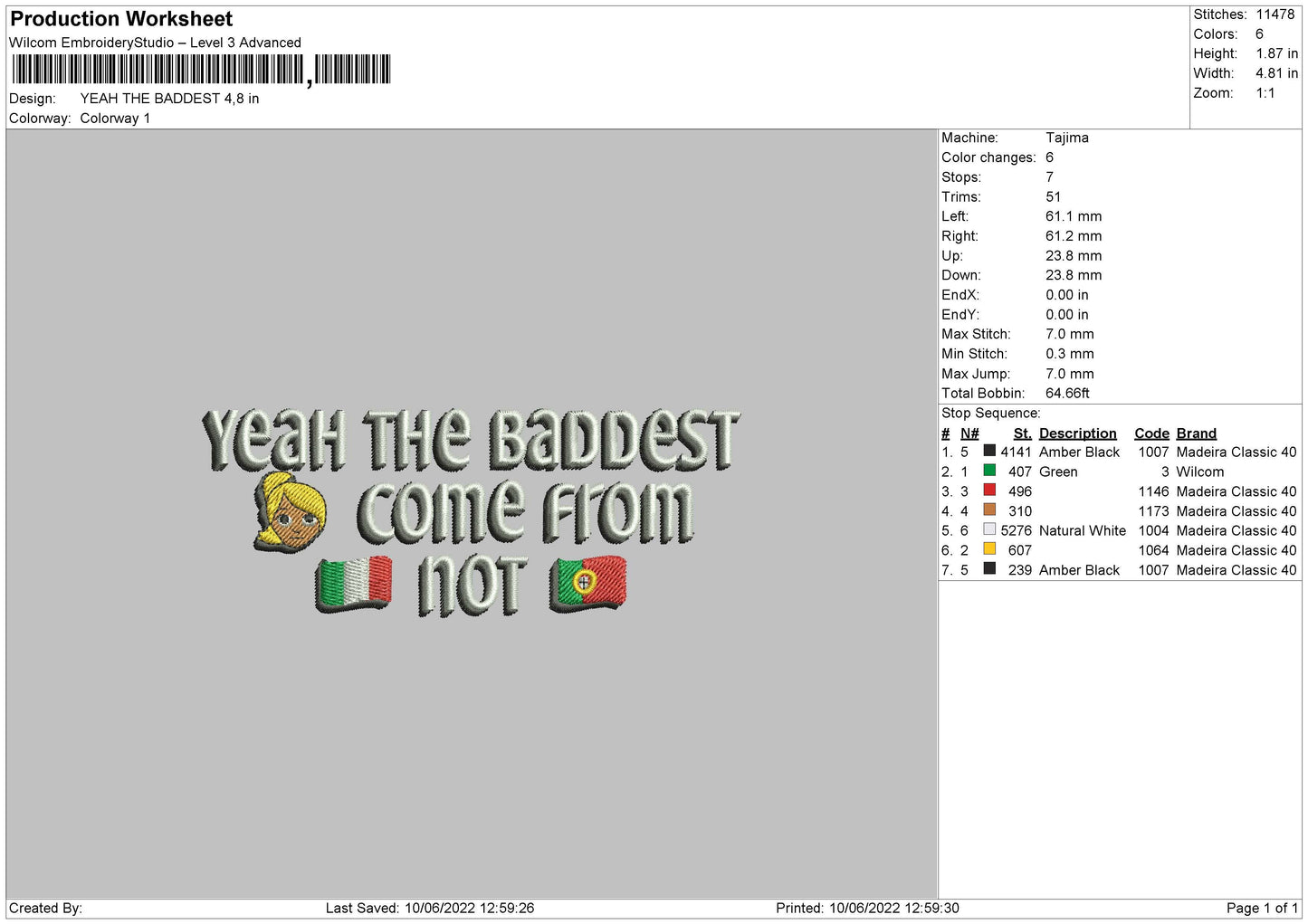 Yeah The Baddest Embroidery Design File 4 size