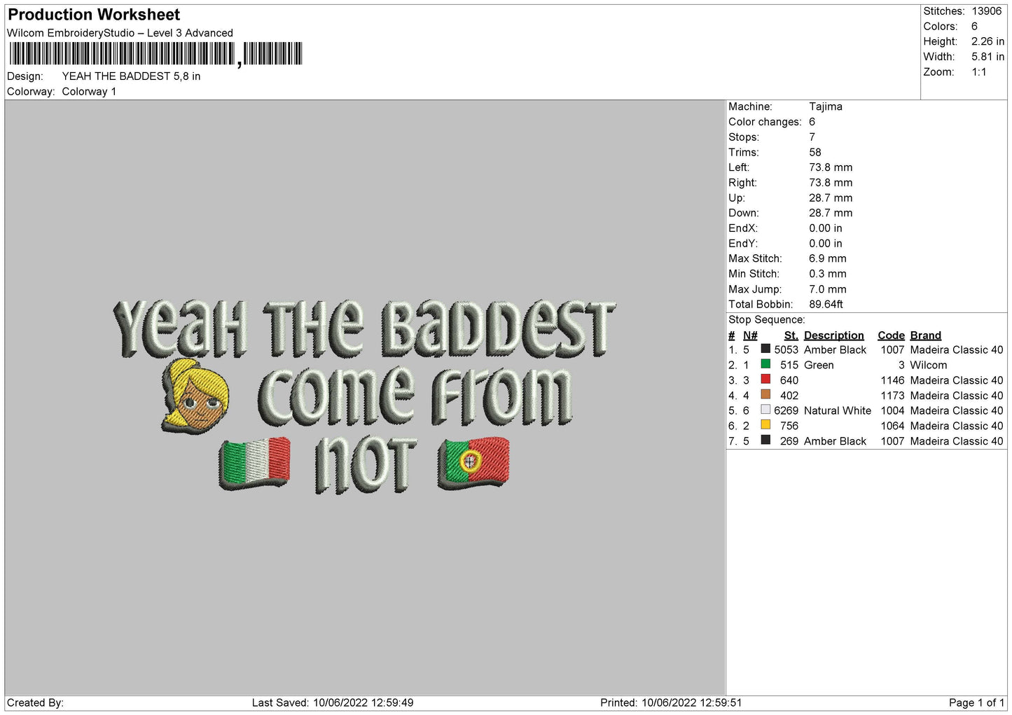 Yeah The Baddest Embroidery Design File 4 size