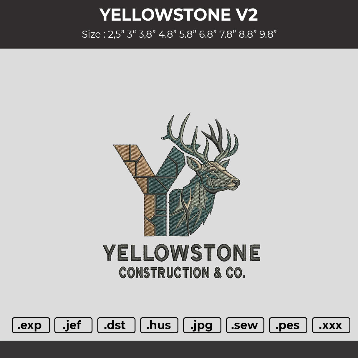 Yellowstonetext Embroidery Machine Design File 6 sizes