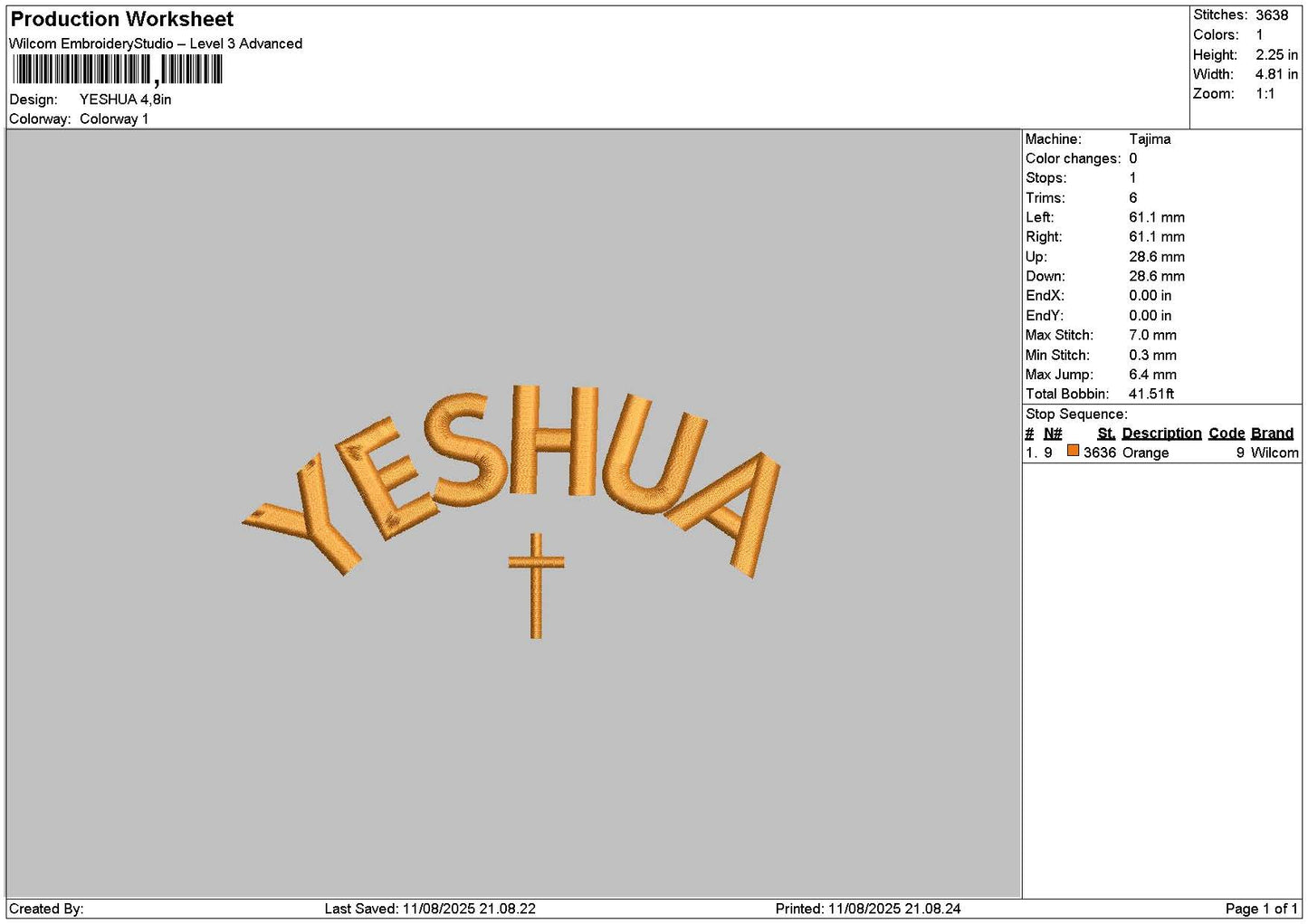 Yeshuatext Embroidery File 6 sizes