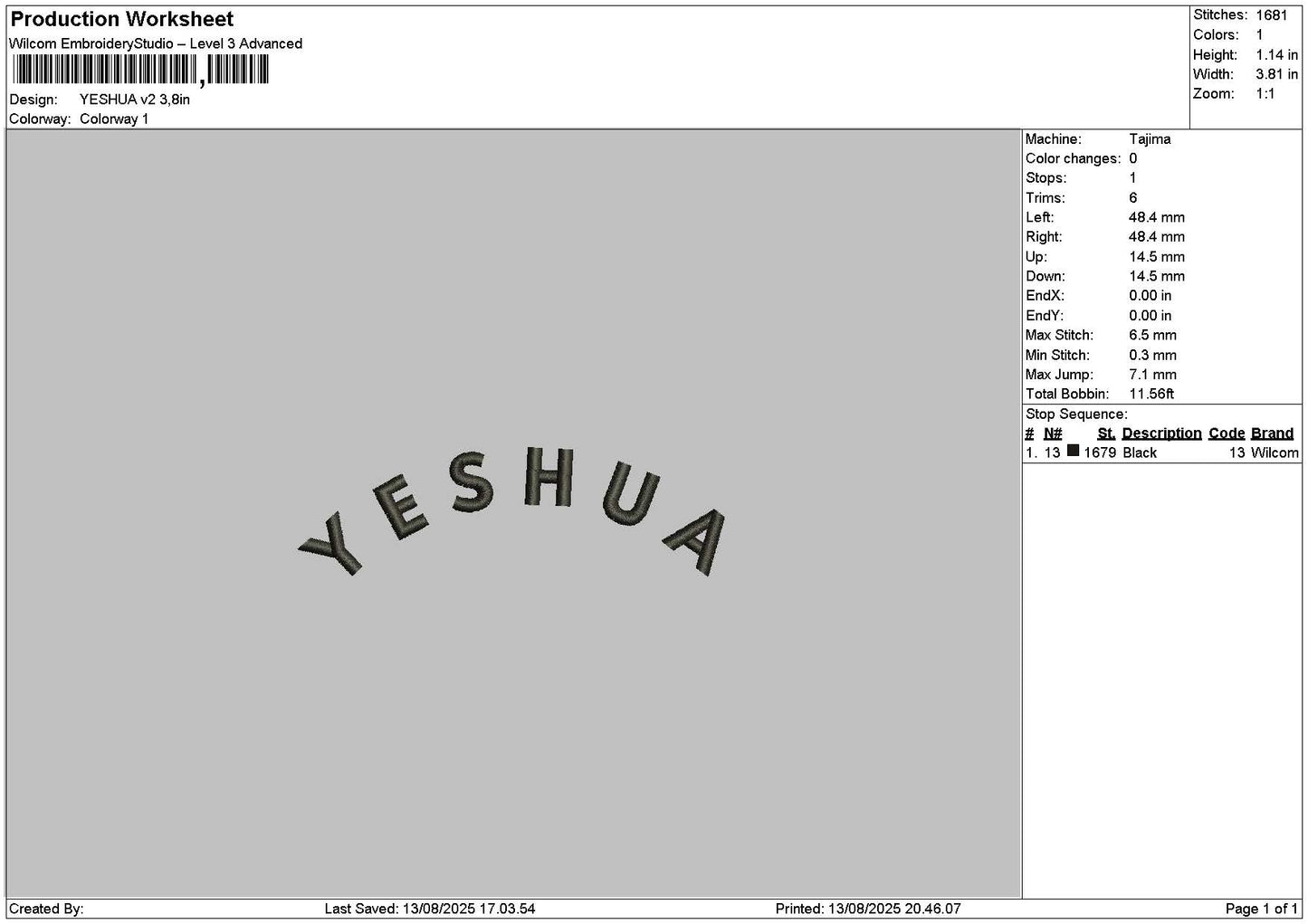 Yeshuatext V2 Embroidery File 6 sizes