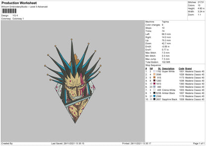 YG Kenpachi Zaraki bleach Embroidery MachineDesign File 5 Size