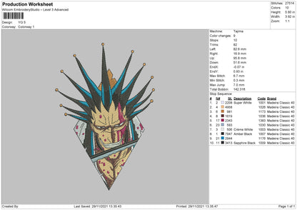 YG Kenpachi Zaraki bleach Embroidery MachineDesign File 5 Size