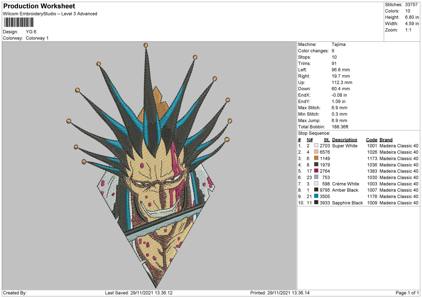 YG Kenpachi Zaraki bleach Embroidery MachineDesign File 5 Size