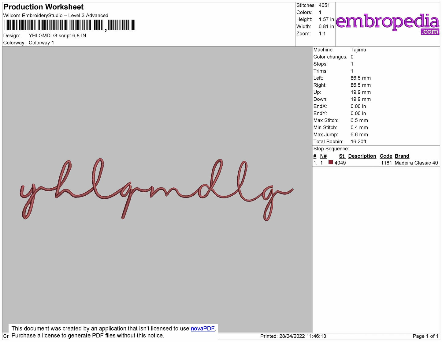 YHLGMDLG Script Embroidery File 4 size