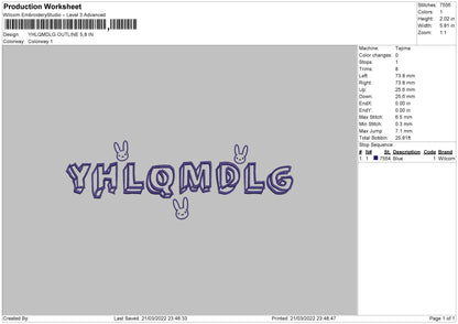 YHLQMDLG Outline Embroidery Design File 4 size