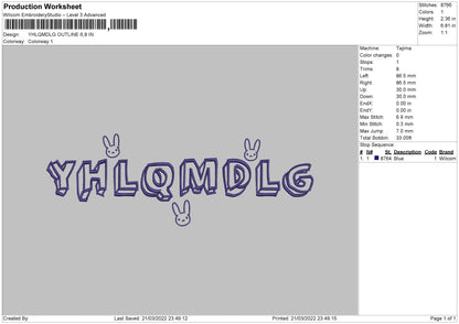 YHLQMDLG Outline Embroidery Design File 4 size