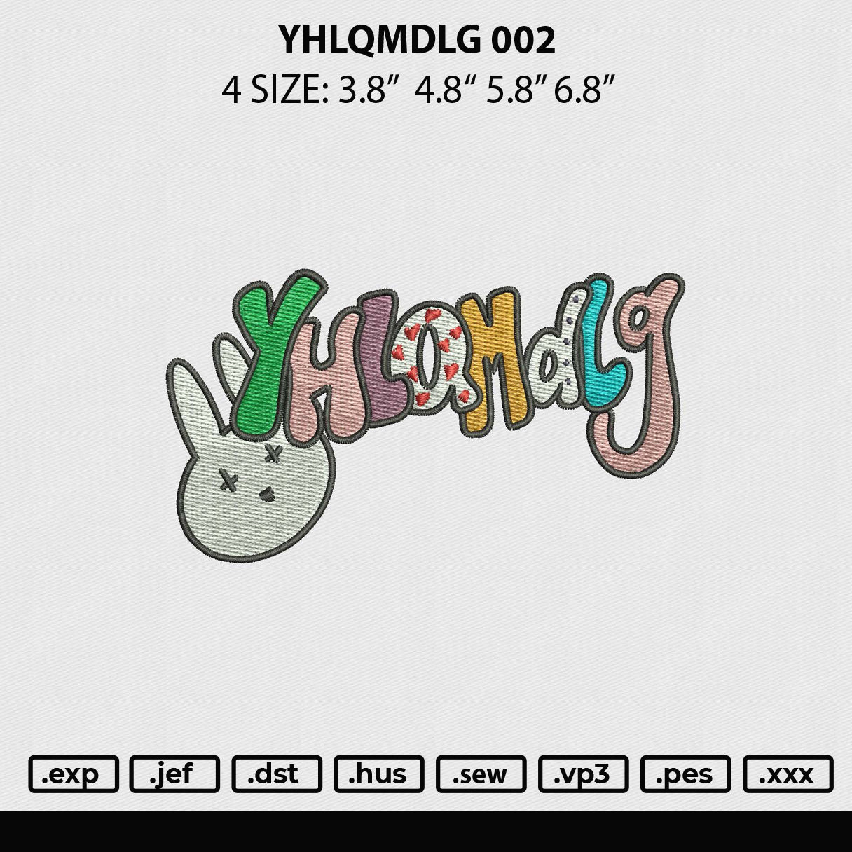YHQMDLG 002 Embroidery Design File 4 sizes