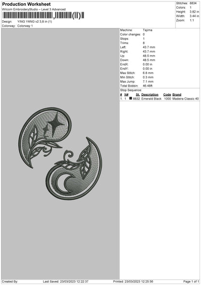Yinyang V2 Embroidery File 6 sizes
