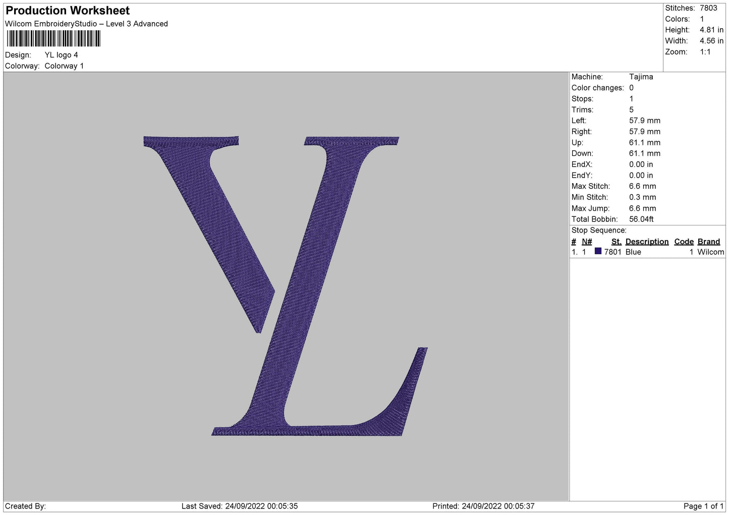 YL Logo Embroidery File 7 sizes