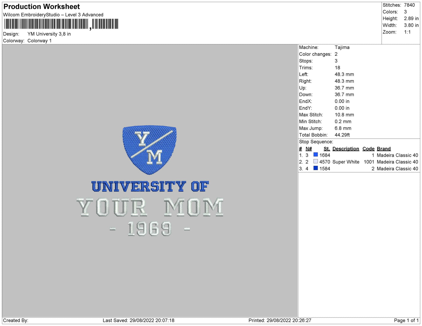 Your Mom University Embroidery File 5 sizes