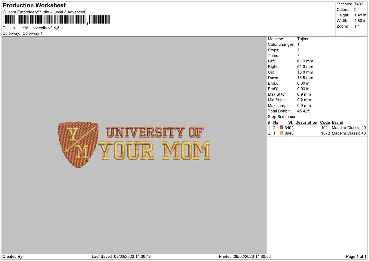 Your Mom University  V2 Embroidery Design File 6 sizes