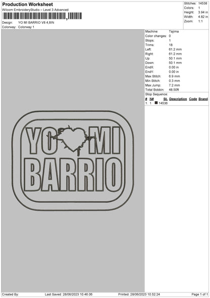 Yo Mi Barrio V8 Embroidery Design File 6 sizes