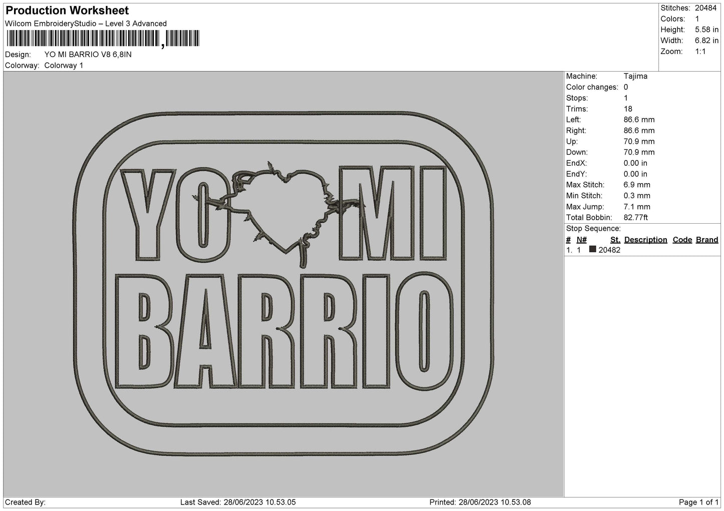 Yo Mi Barrio V8 Embroidery Design File 6 sizes