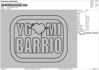 Yo Mi Barrio V8 Embroidery Design File 6 sizes