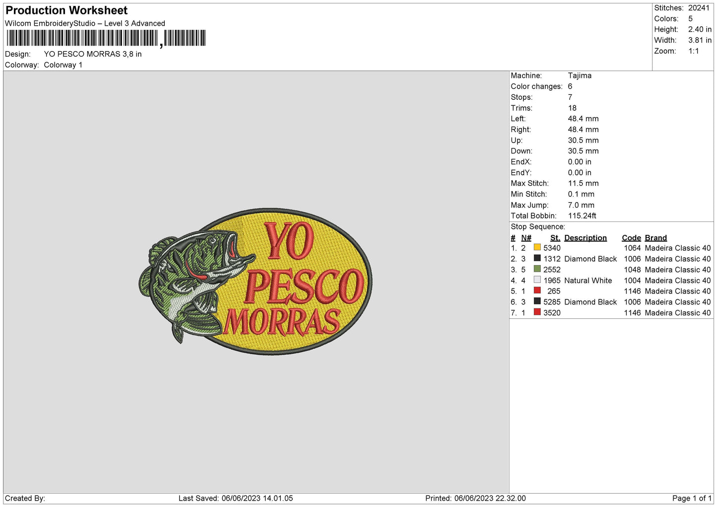 Yo Pesco Morras Embroidery Design File 6 sizes