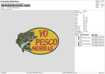 Yo Pesco Morras Embroidery Design File 6 sizes