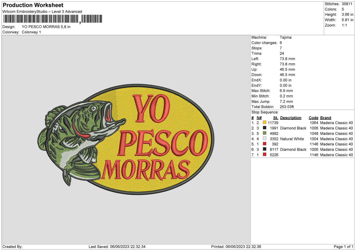 Yo Pesco Morras Embroidery Design File 6 sizes