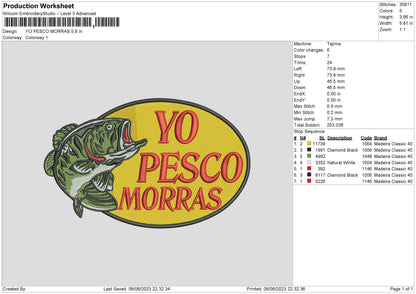 Yo Pesco Morras Embroidery Design File 6 sizes