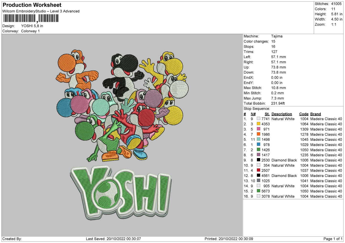 Yoshi Embroidery File 6 sizes