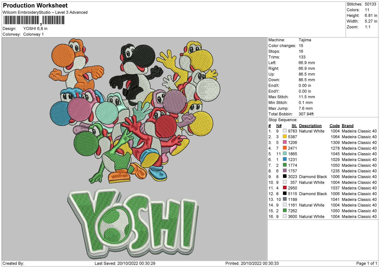 Yoshi Embroidery File 6 sizes