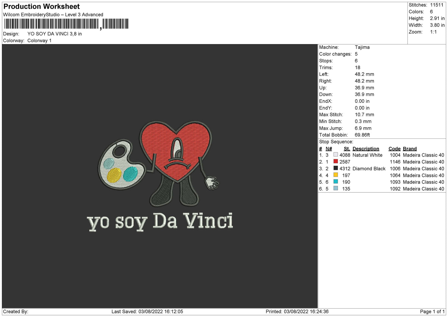 Yo Soy Da Vinci Embroidery Design File 4 sizes