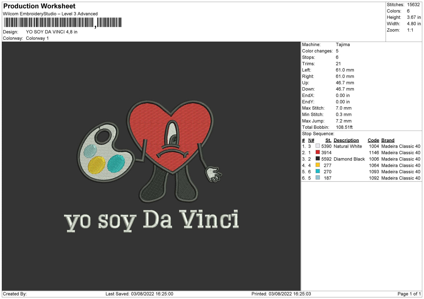 Yo Soy Da Vinci Embroidery Design File 4 sizes