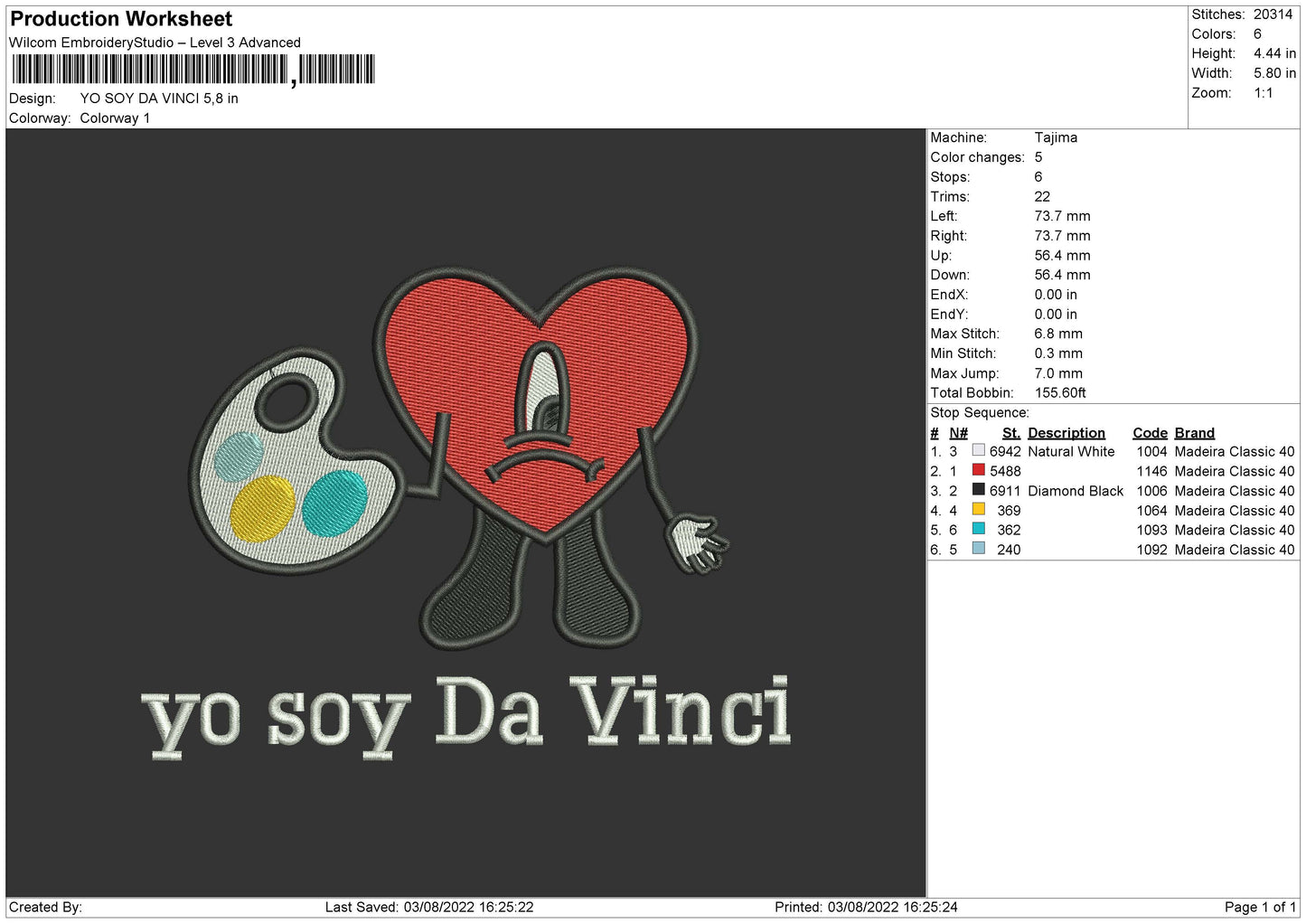 Yo Soy Da Vinci Embroidery Design File 4 sizes