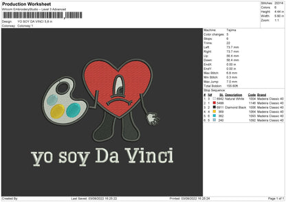 Yo Soy Da Vinci Embroidery Design File 4 sizes