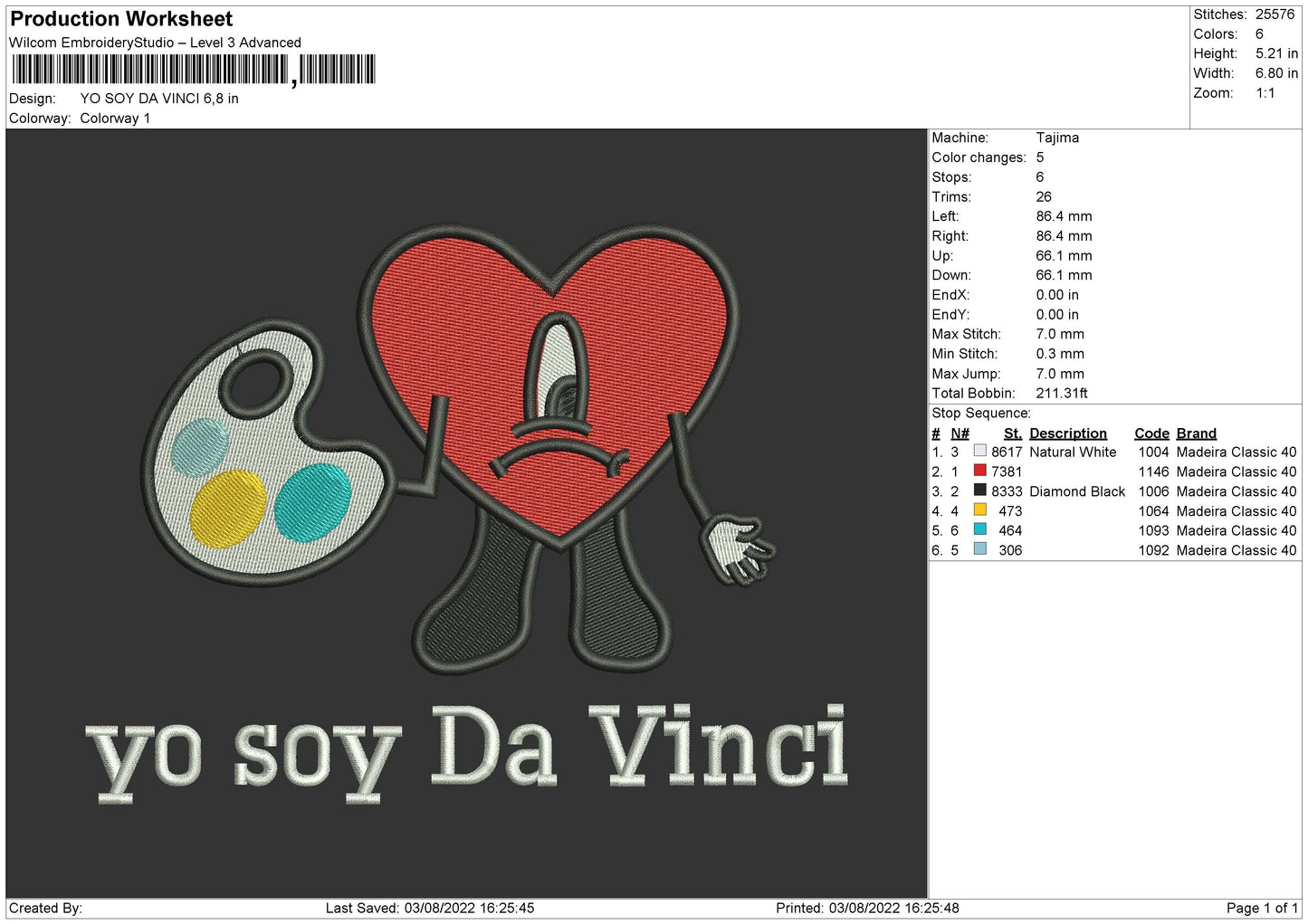 Yo Soy Da Vinci Embroidery Design File 4 sizes