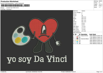 Yo Soy Da Vinci Embroidery Design File 4 sizes