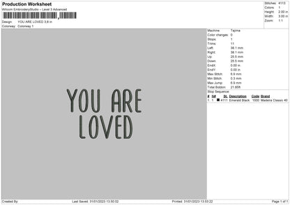 You Are Loved Embroidery Design File 6 sizes