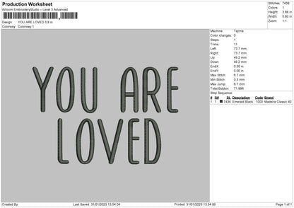 You Are Loved Embroidery Design File 6 sizes