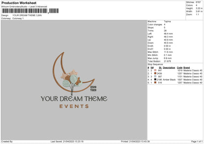 Your Dream Event Embroidery Design File 6 sizes