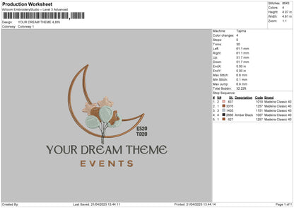 Your Dream Event Embroidery Design File 6 sizes