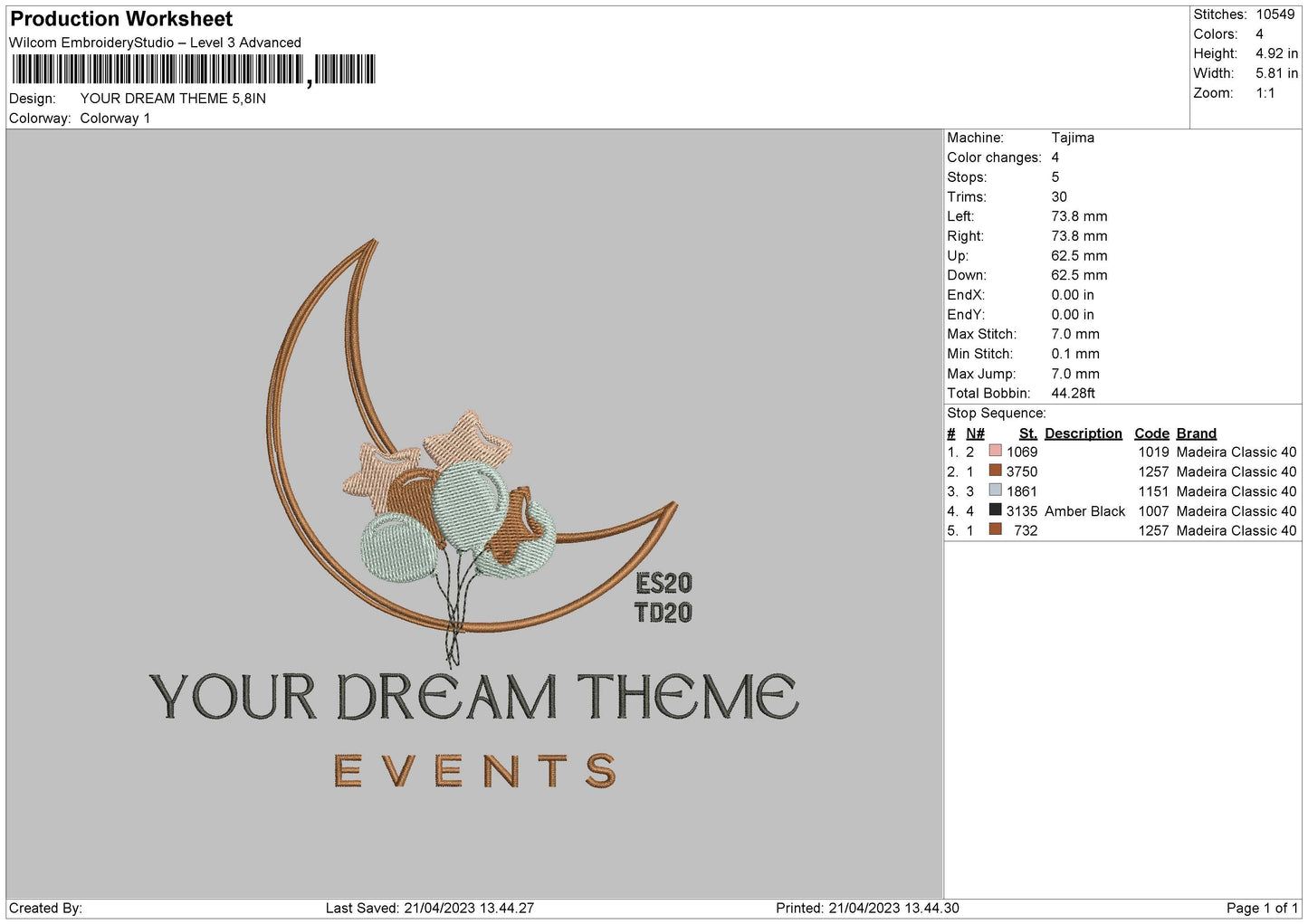 Your Dream Event Embroidery Design File 6 sizes